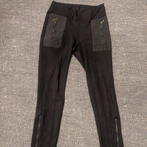 Zara Black dressy leggings with faux leather pockets, zipper detailing